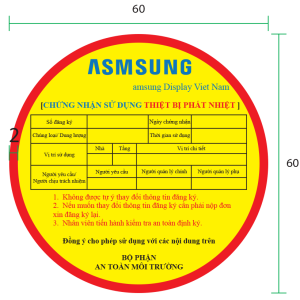 Cuộn Decal PVC keo Remove in tem nhãn có nội dung chứng nhận sử dung kích thước 60x60mm