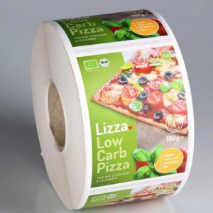 Cuộn tem nhãn decal dán sản phẩm hộp bánh pizza